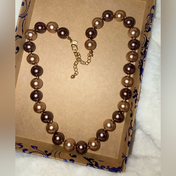 Roma Brown And Gold Faux Pearl Necklace - Picture 4 of 10